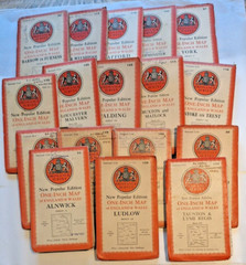 14 x Vintage O.S. Maps – New Popular Edition -cloth 1940s Ordnance