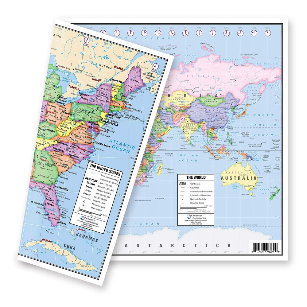 US and World Desk Map (13″ x 18″ Laminated) for 18″Wx13″H, full color