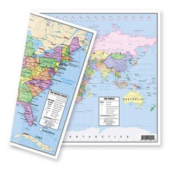 US and World Desk Map (13″ x 18″ Laminated) for 18″Wx13″H, full color