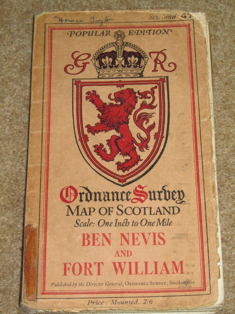 Ordnance Survey Scotland 1″ Popular edn 47 Ben Nevis & Fort William – 1928 cloth