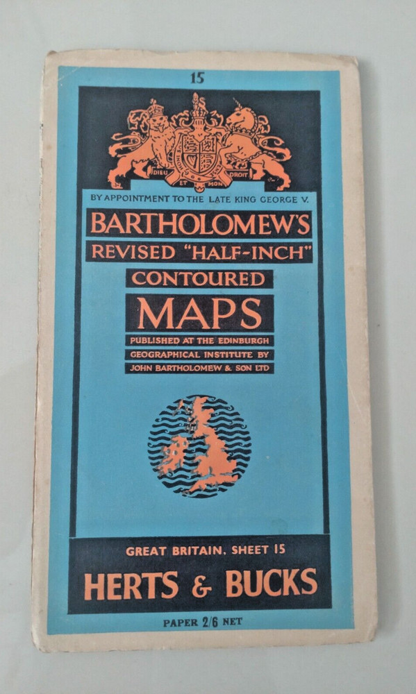 Herts & Bucks Bartholomew’s Half Inch Paper Map Sheet 15 1946