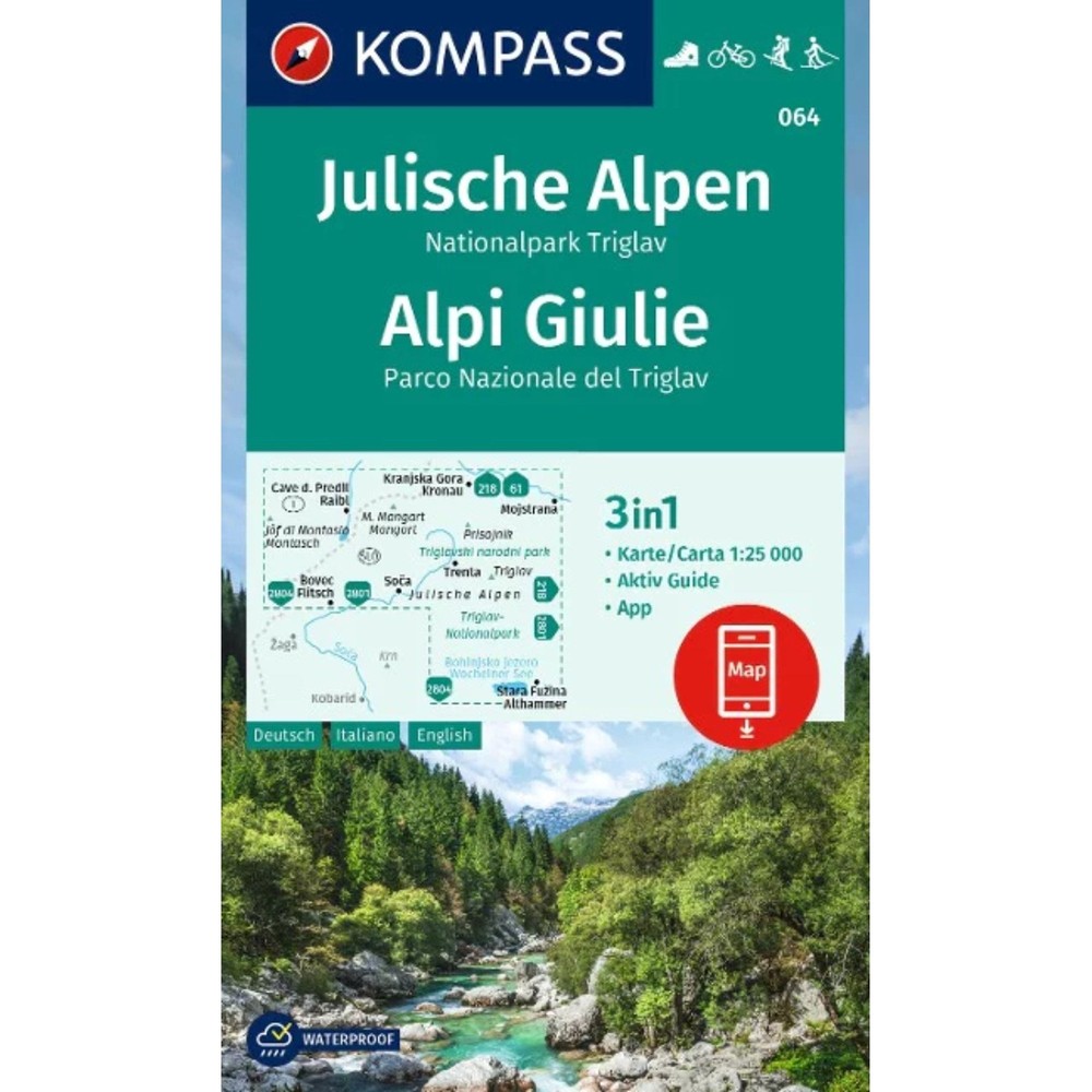 Slovenia + Italy Julian Alps, Triglav Giulie Alps Kompass hiking cycling map 064