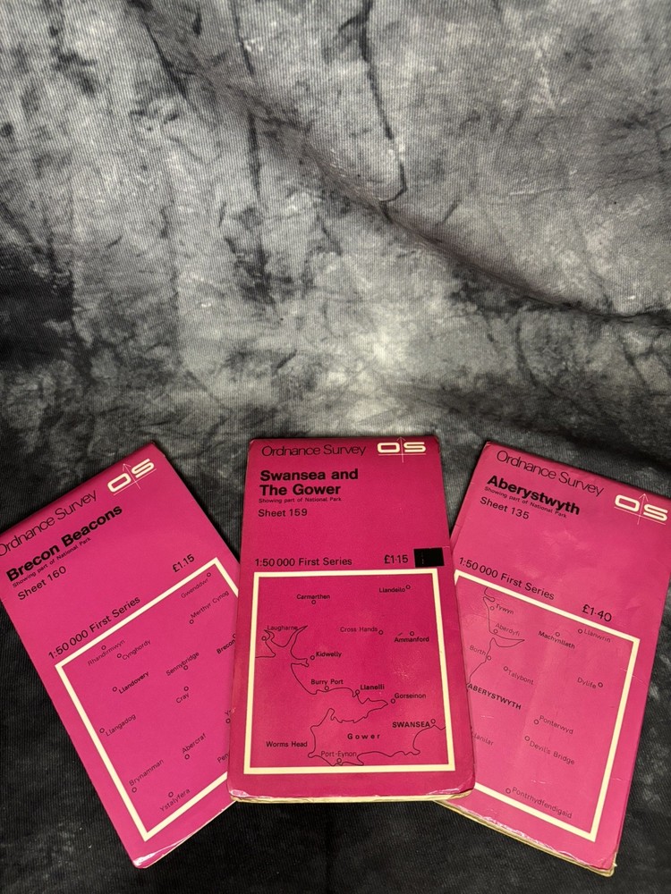 Rare 1970s Ordnance Survey Landranger 1:50000 Maps – Wales Pink Covers Set of 3