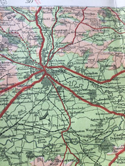 Vintage Temple Press Motor Coloured Contour Map. Warwick Coventry Birmingham.