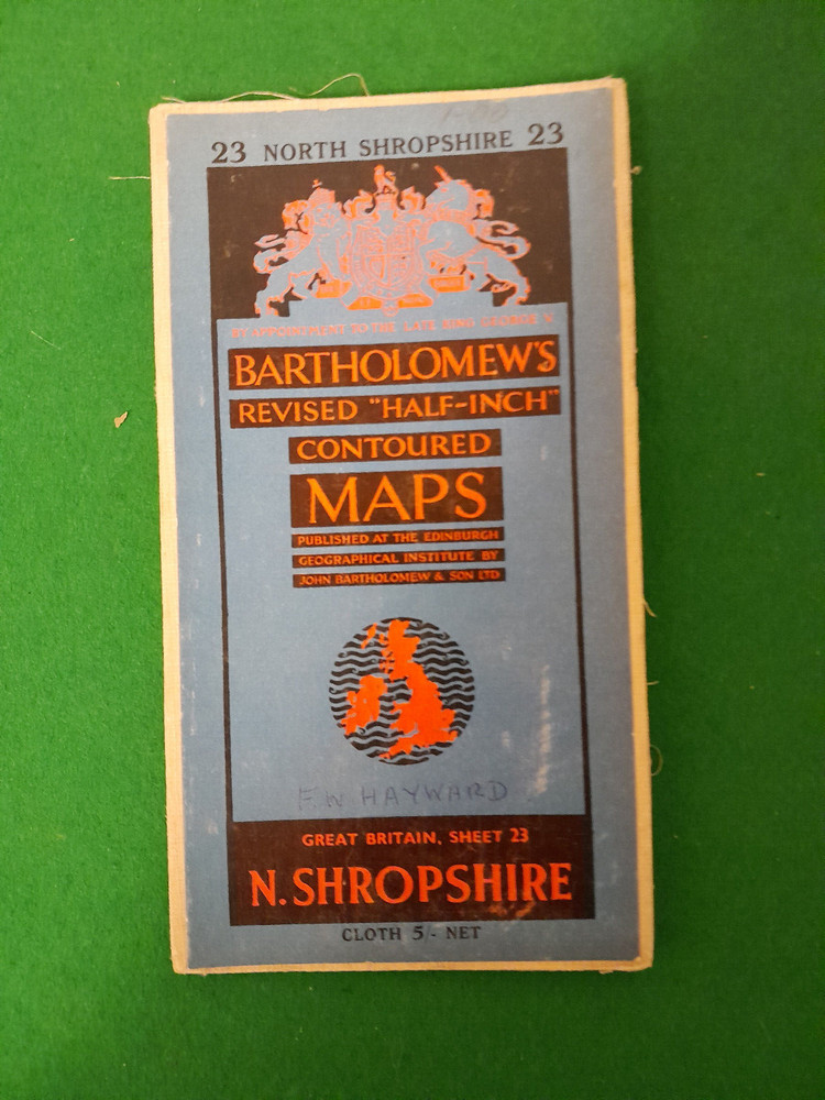 BARTHOLOMEWS CLOTH HALF-INCH CONTOURED MAP NORTH SHROPSHIRE SHEET 23 C1957