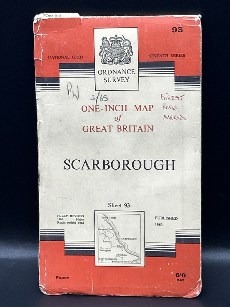 Vintage Ordnance Survey One Inch Scarborough 1963 Map 93 On Paper Seventh Series