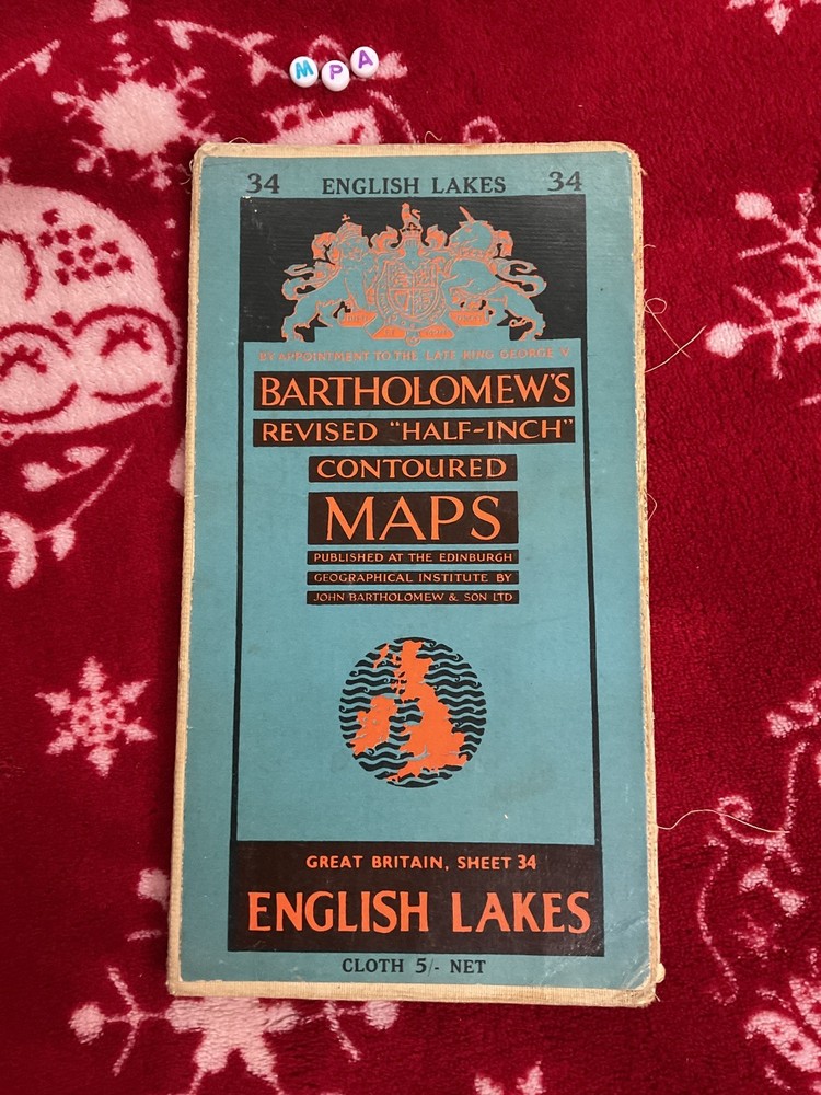 Vintage Bartholowmew’s Half-Inch Contoured Map- RARE ENGLISH LAKES