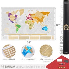 Extra Large Laminated Scratch Off World Map Premium Gold Travel Poster XL Map