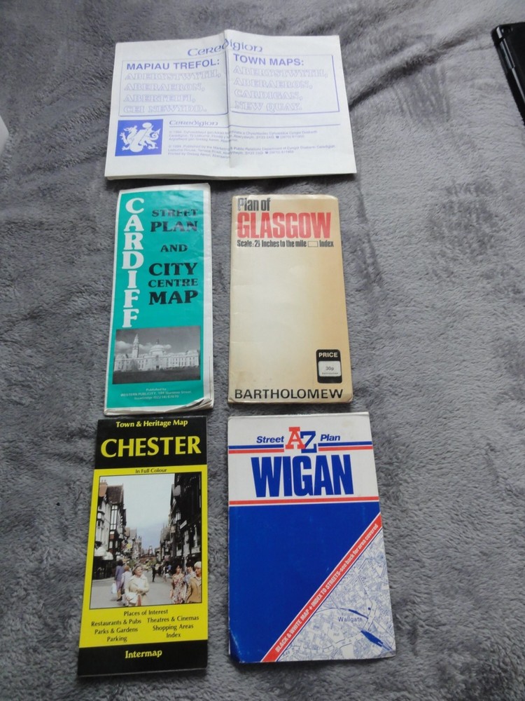 Town Maps of Wigan, Chester, Cardiff & Glasgow. PRICE IS FOR ONE MAP.