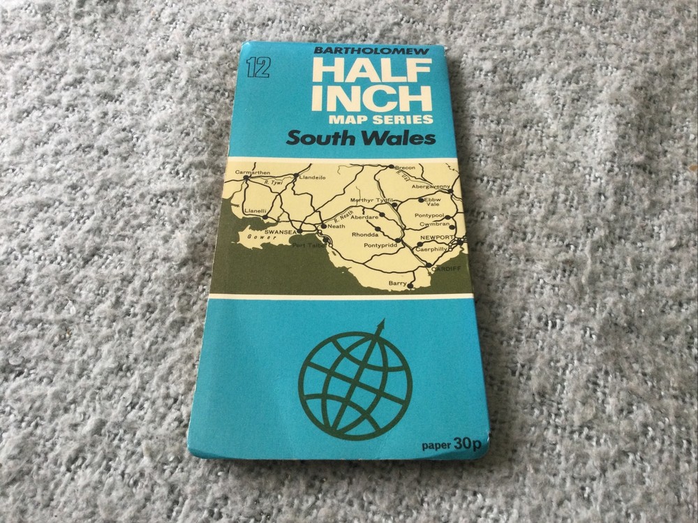 1970s Old Vintage Bartholomew’s Half-inch Contoured Map Sheet 12 South Wales
