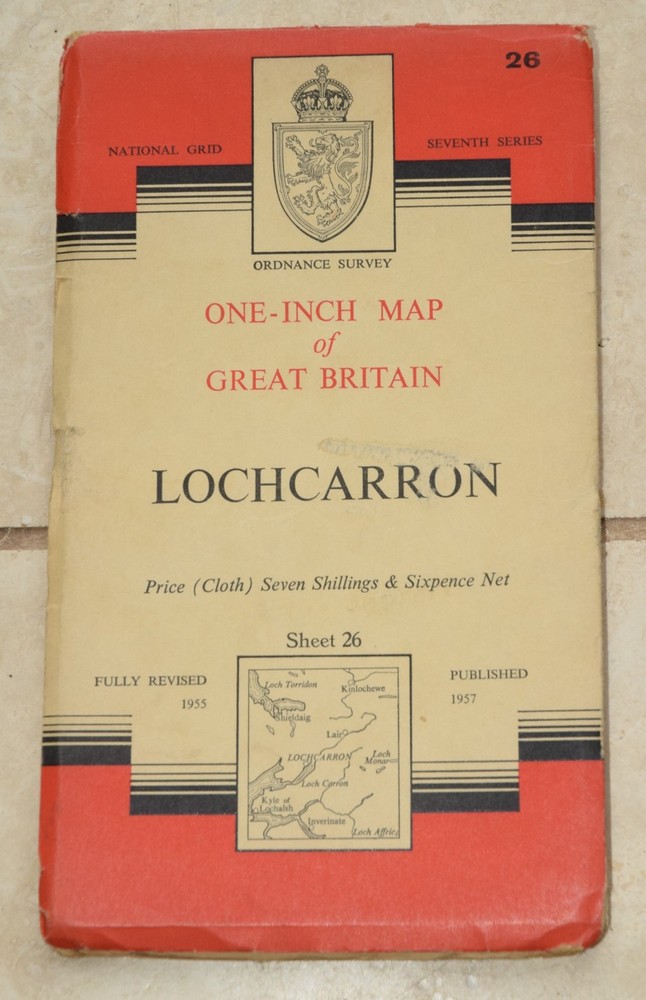 LOCHCARRON Ordnance Survey One-Inch Map CLOTH Sheet 26 7th Series 1957 (1961)