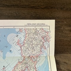 1953 National Geographic Magazine Paper Map China Coast And Korea Vintage