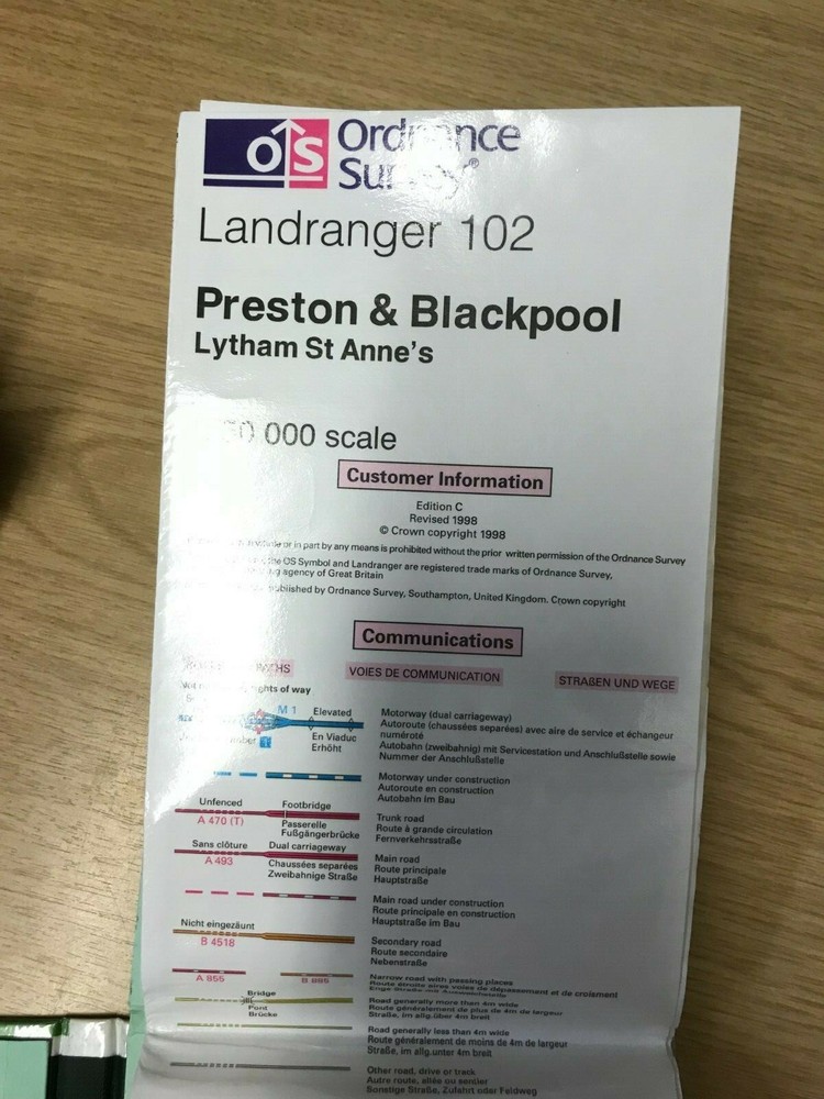 Preston and Blackpool: OS Landranger: 1:50,000 map: Sheet no. 102