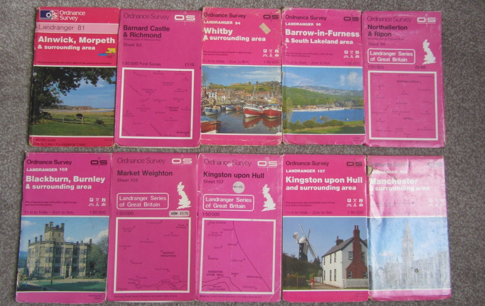 10 OS North England Landranger Maps 1 : 50,000 scale Job Lot