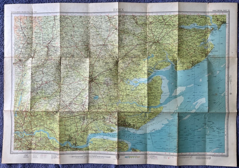 Bartholomew’s Revised “Half-Inch” Contoured Maps – Sheet 16 – Essex – c.1959