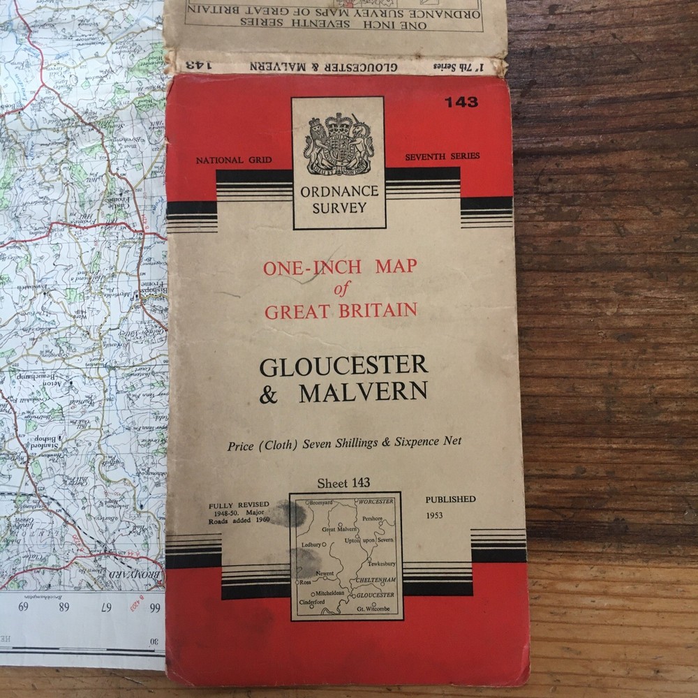 Vintage 1953 Ordnance Survey Cloth Backed Map Gloucester & Malvern