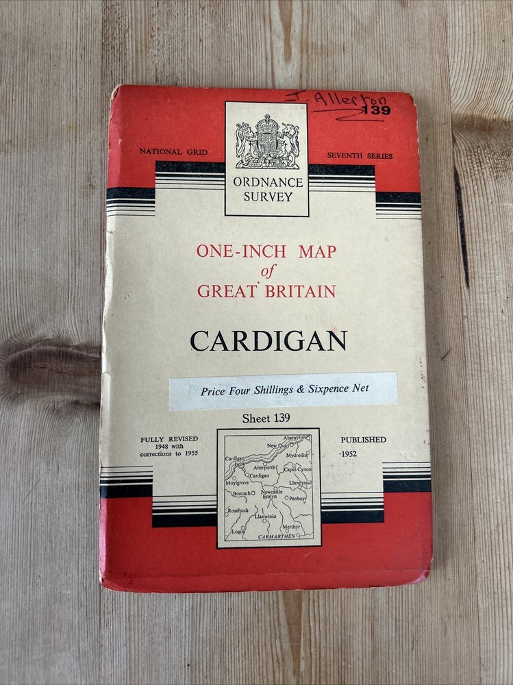 CARDIGAN Ordnance Survey Seventh Series 1-inch 1952 Sheet 139 Carmarthen