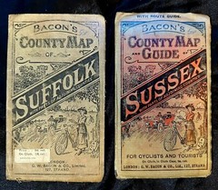2 Vintage Bacon’s Motoring And Cycling Cloth Road Maps – Suffolk & Sussex