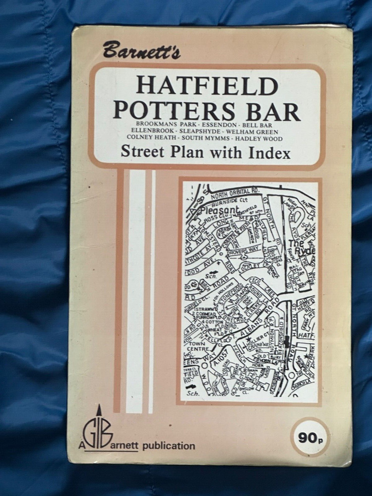 Vintage Barnetts Hatfield & Potters Bar Area Street Plan with Index, 1980’s