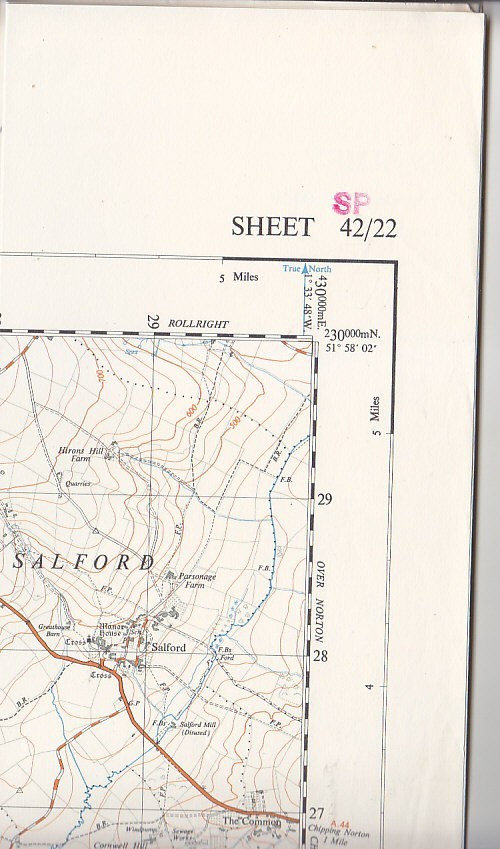 Ordnance Survey 1:25,000 First Series Map Sheet 42/22 (SP22) Adlestrop