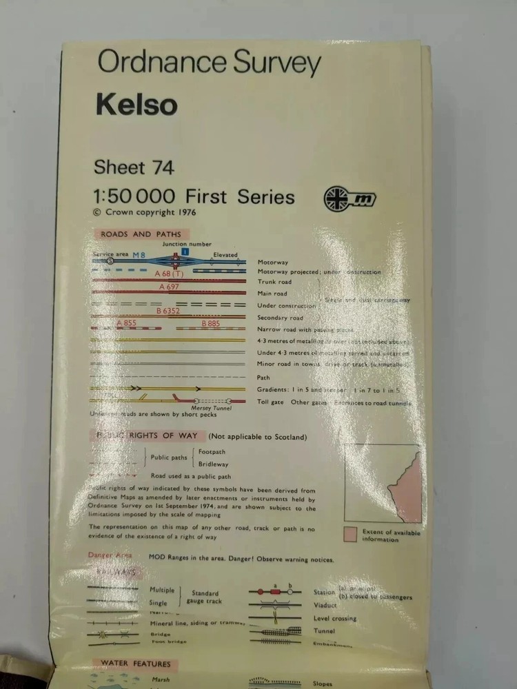 Ordnance Survey Hardback Library Map 1:50000 Scotland Kelso Sheet No 74