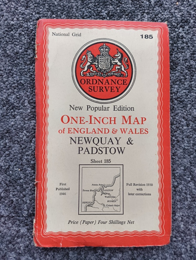 Newquay & Padstow 185 (1946) Ordnance Survey Popular Edition One-Inch map paper