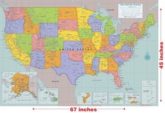 Extra-large USA Laminated Wall Map – 45” high x 67” wide