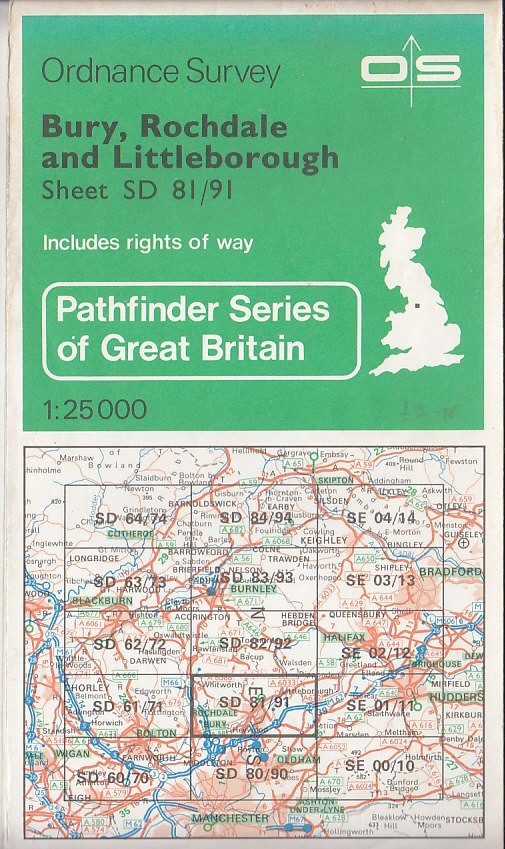 Ordnance Survey 1:25,000 Pathfinder Map Sheet SD 81/91 Bury, Rochdale
