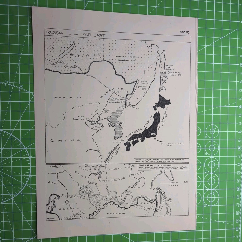 Original Vintage Sketch Map Of Russia In The Far East