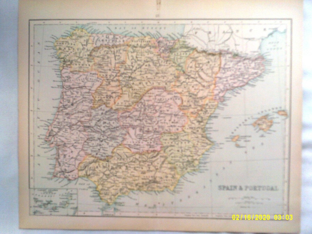 Antique Map. SPAIN & PORTUGAL. c1900. VG.