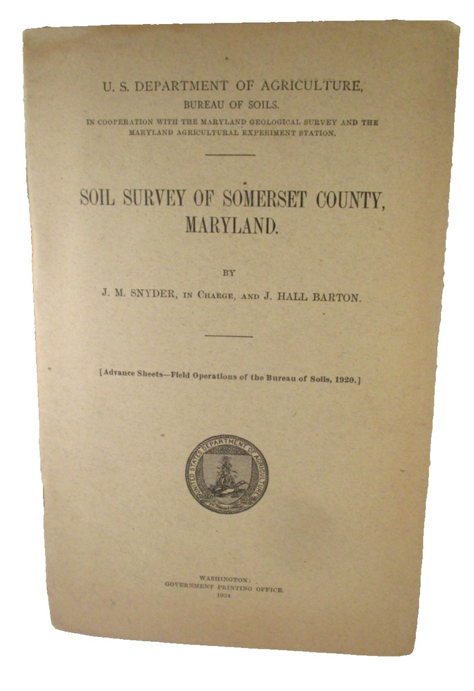 Vintage 1924 SOIL SURVEY OF SOMERSET COUNTY MARYLAND US DEPT OF AGRICULTURE