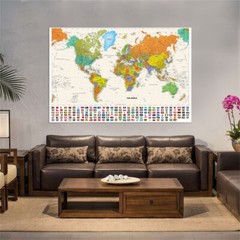 5x3ft 7x5ft Map Of The World Map with Flags Poster Background Print Wall Decor