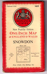 SNOWDON – Ordnance Survey New Popular Edition One Inch Map (cloth)