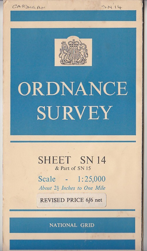 Ordnance Survey 1:25,000 First Series Map Sheet SN 14 Cardigan