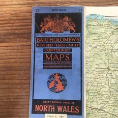 Vintage Bartholomews cloth backed map of North Wales