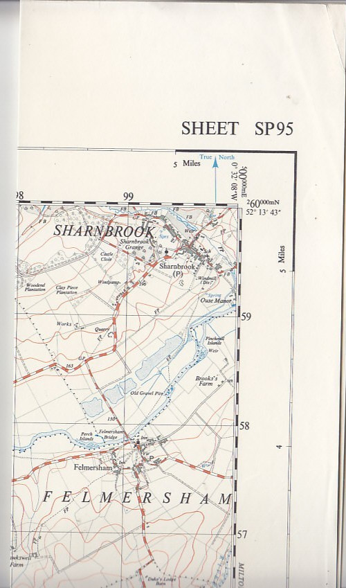 Ordnance Survey 1:25,000 First Series Map Sheet SP 95 Turvey