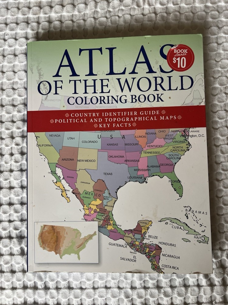 Atlas of the World Coloring Book Country Identifier Guide Political & Topograph…
