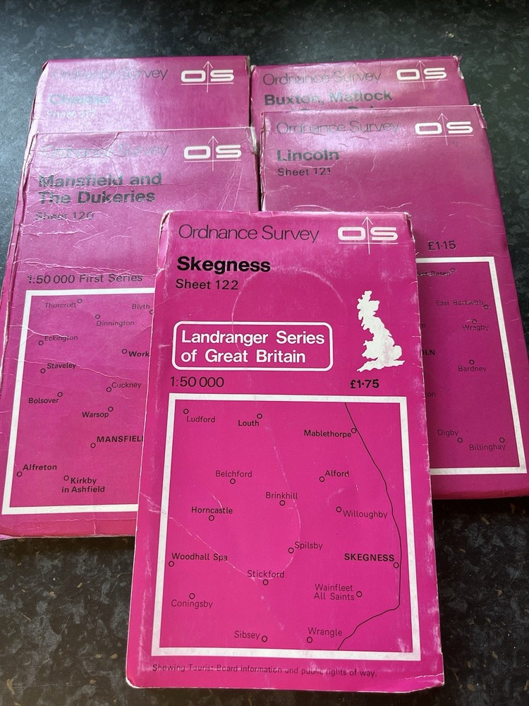 5 x Ordnance Survey Landranger Maps Chester, Buxton & Matlock Mansfield