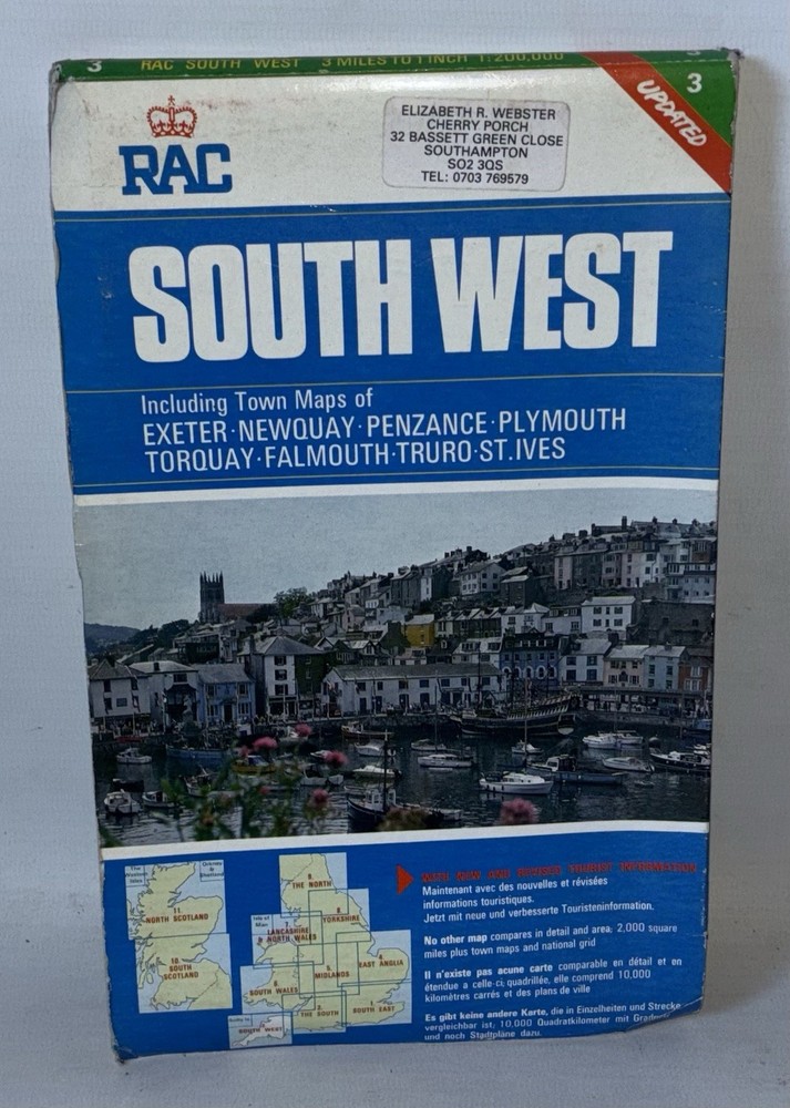 RAC 3 Miles to 1 Inch Map – South West England – 1985