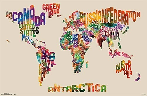 2013 WORLD MAP CONTINENTS COUNTRIES TEXT POSTER ART 34×22 NEW FREE SHIPPING