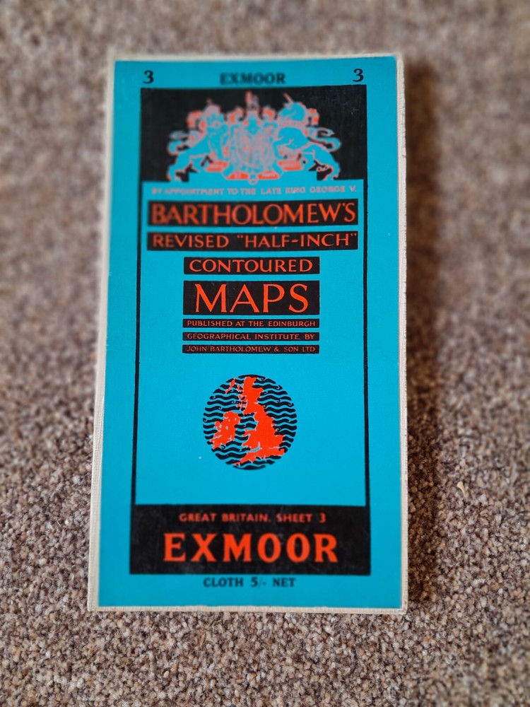 BARTHOLOMEWS CLOTH HALF-INCH CONTOURED MAP EXMOOR SHEET 3 C1960
