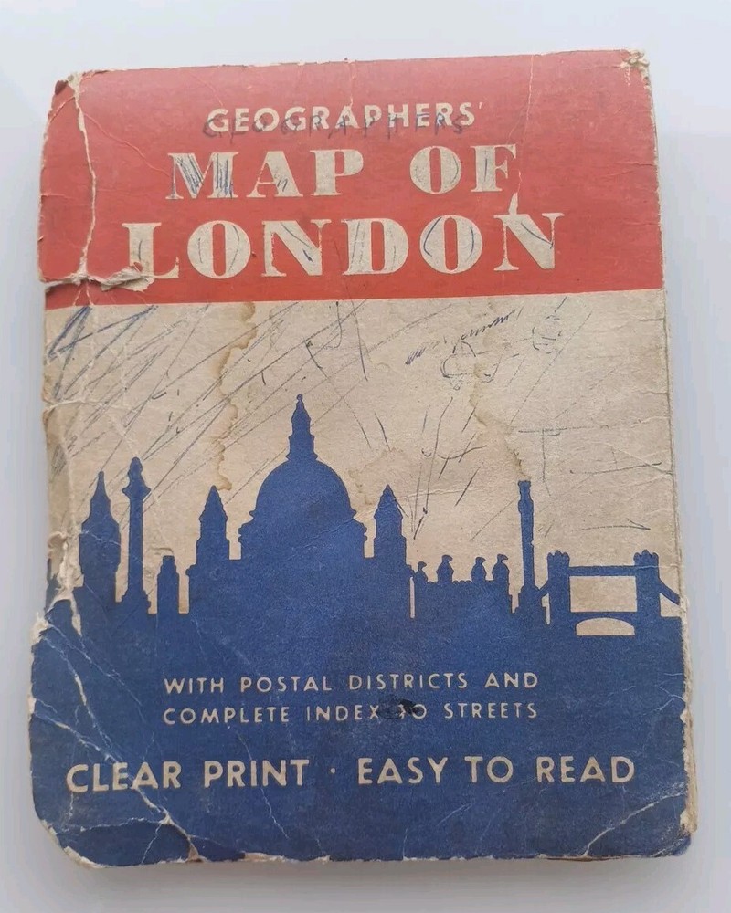 Vintage Geographers Map Of London With Postal Districts & Index To Streets