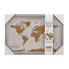 World Travel Map Pin Board Pins Splosh Personalised Planner Maps Cork Grey