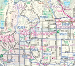 Los Angeles-Long Beach (Southwest LA) Detailed Aterial Wall Map w/Zip Codes