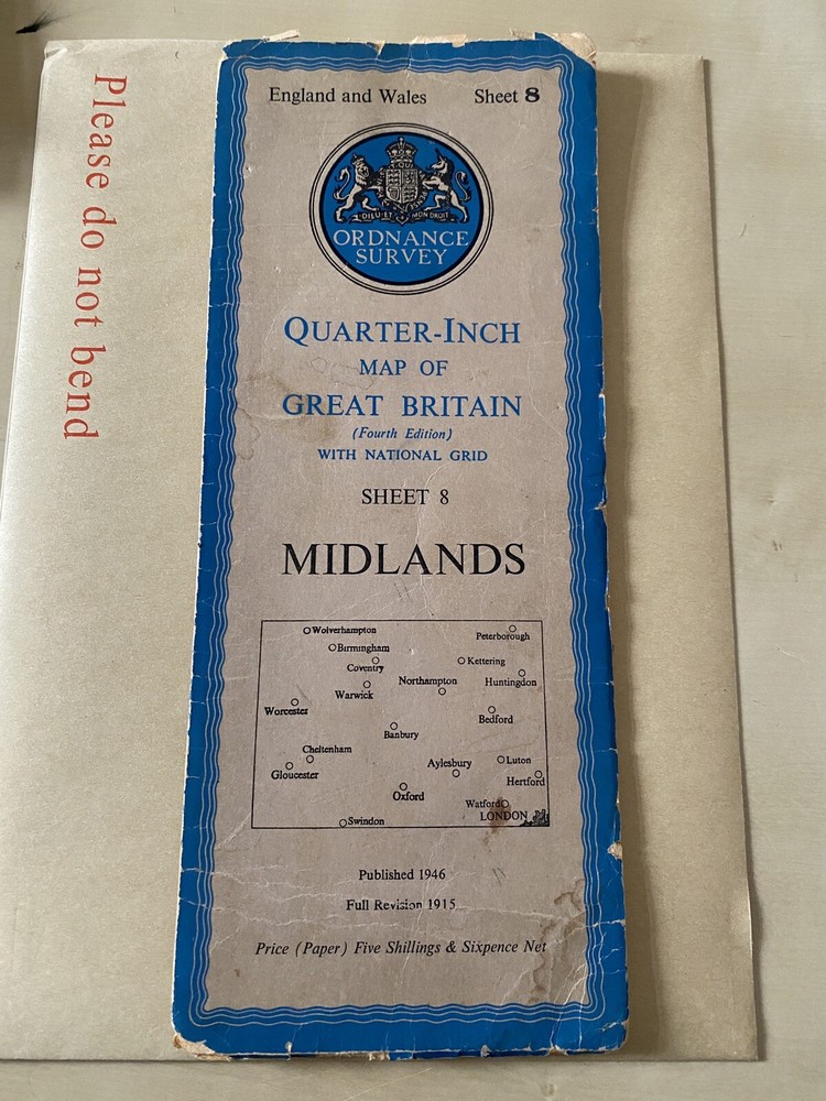 ORDNANCE SURVEY QUARTER-INCH MAP 1946 SHEET 8 MIDLANDS