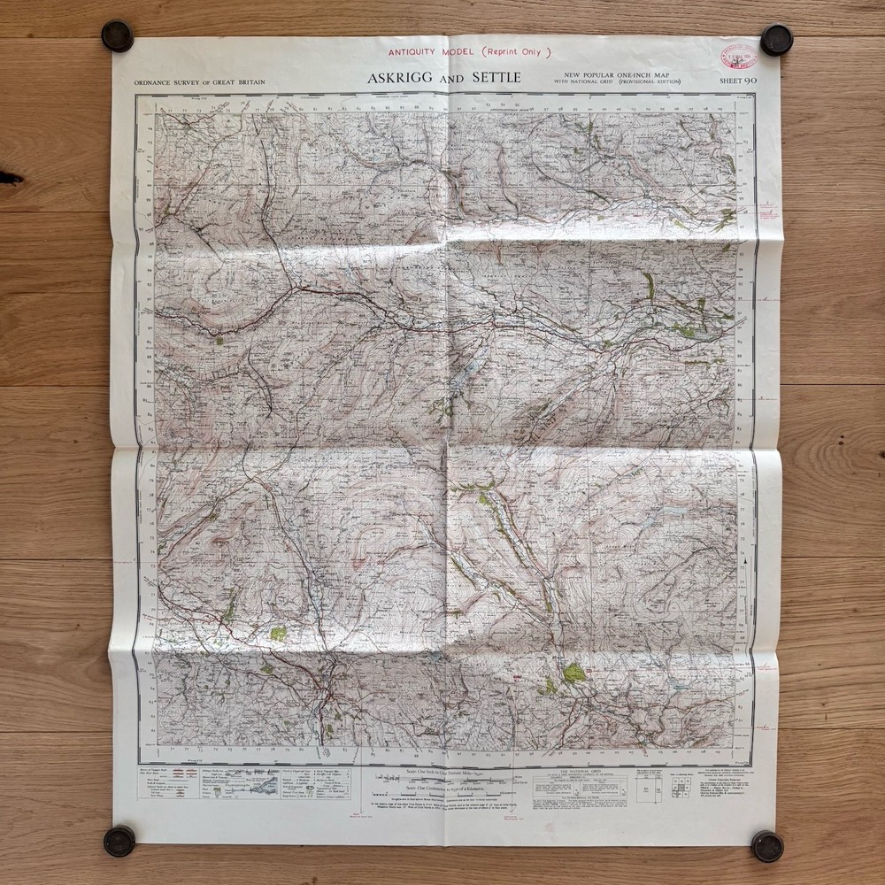 Vintage Ordinance Survey Map Sheet Askrigg & Settle 1954 Antiquity Reprint