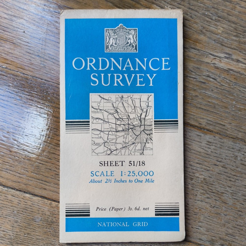 Ordnance Survey 51/18 London Wembley Ealing region 1947 2.5 inch to 1 mile
