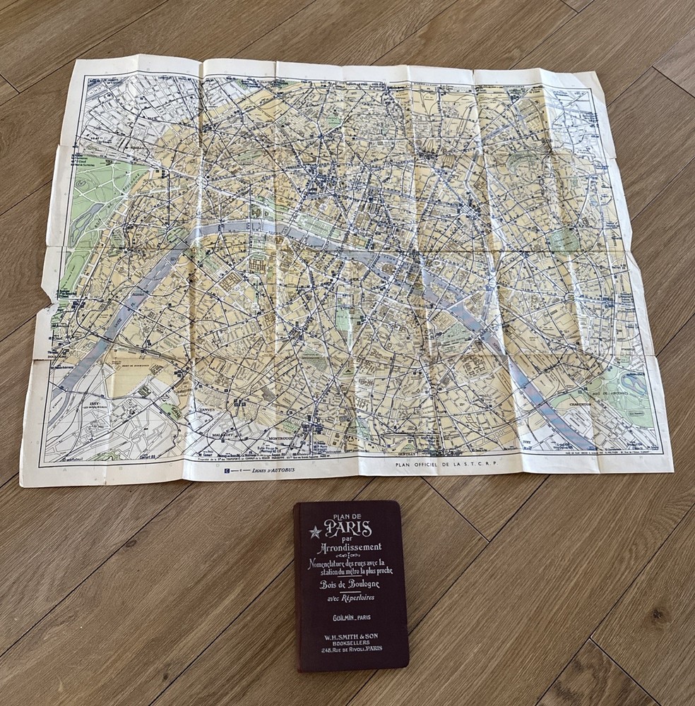 Vintage 1930s Paris Map – A. Leconte Street & Metro Guide – W.H. Smith & Son
