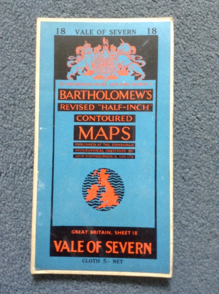 Bartholomew’s Cloth Map Sheet 18 – VALE OF SEVERN – Late 1930s – Good Condition