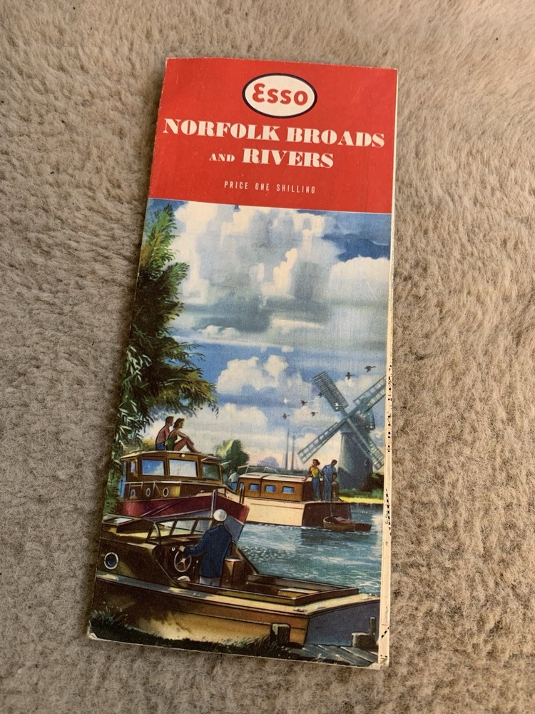 Vintage Esso Road Map Norfolk Broads & Rivers 1950’s Vintage Maps Travel VGC